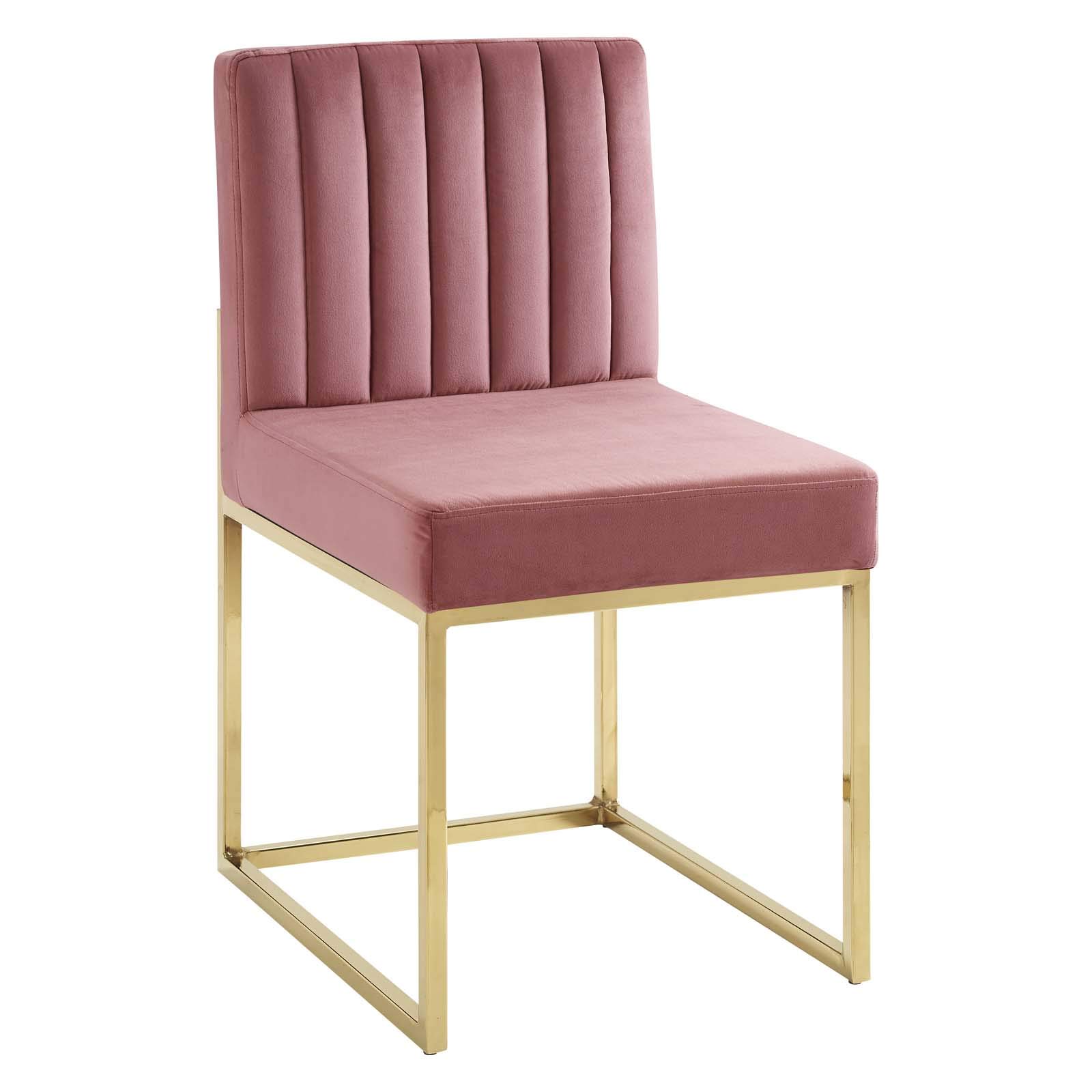 Carriage - Juego de 2 sillas de comedor de terciopelo de alto rendimiento, color dorado rosa polvoriento 3