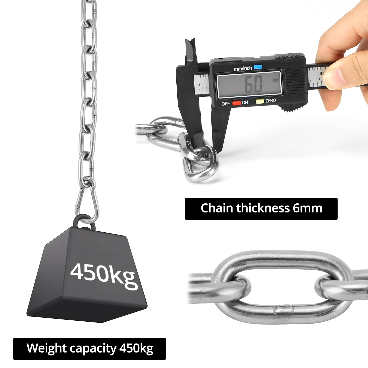 3 Pezzi 50-cm = 0,5 Metri Catena Di Prolunga In Acciaio Inox Di 3 Mm Di Spessore Carico Di Rottura Max 350 Kg Con Grillo Connettori A Vite In V4A Set - Foto 3