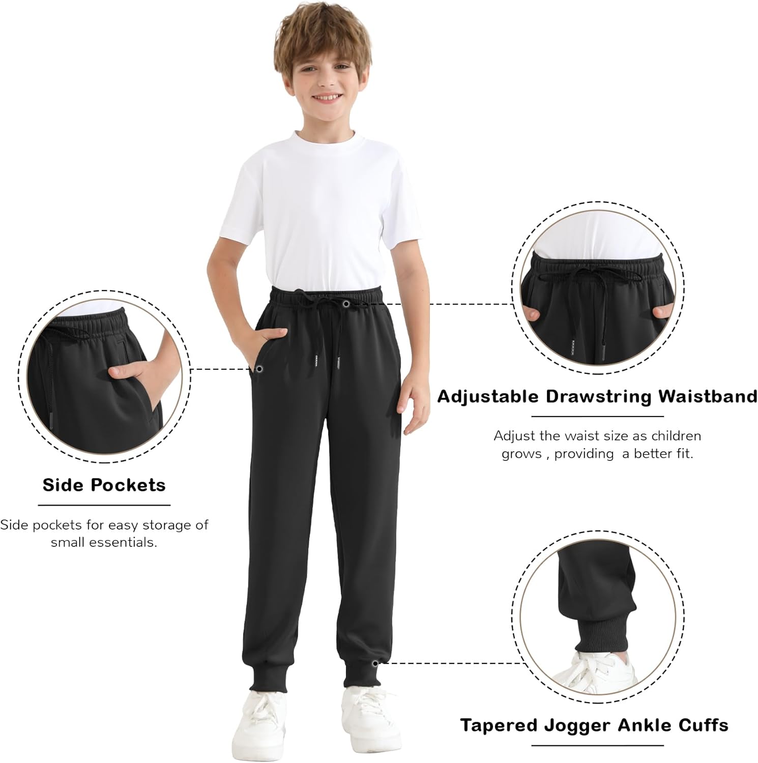 Dreammonkey Boys Jogger Sweatpants 3-16 Years Tapered Leg Lightweight Athletic Track Pants for Kids Youth