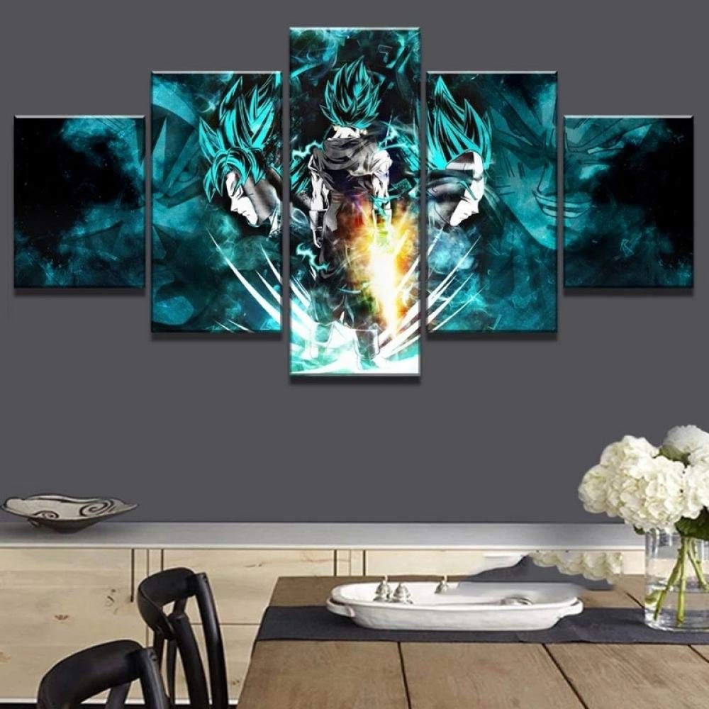 ZHRMGHGHome Art 5 Pieces Anime Super Enwei And Bergiita Poster Dual View Surprise Artwork Modern Framed Wall Art Wall Decoration 150×80Cm