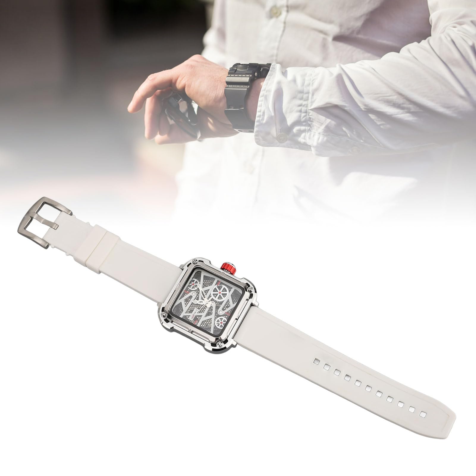 Generic Sportowy Zegarek Szkieletowy Pasek Silikonowy Zegarek Mechaniczny Modny Automatyczny Męski Aluminiowa Przezroczysta Tarcza do Użytku w Wielu Scenach