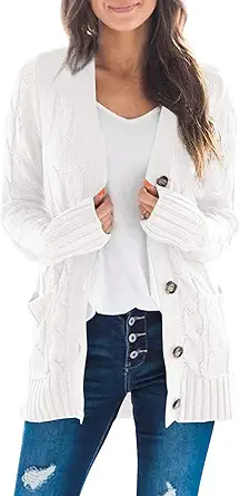 ZESICA Women's 2023 Fall Casual Long Sleeve Button Down Open Front Cable Knit Cardigan Sweater Coat
