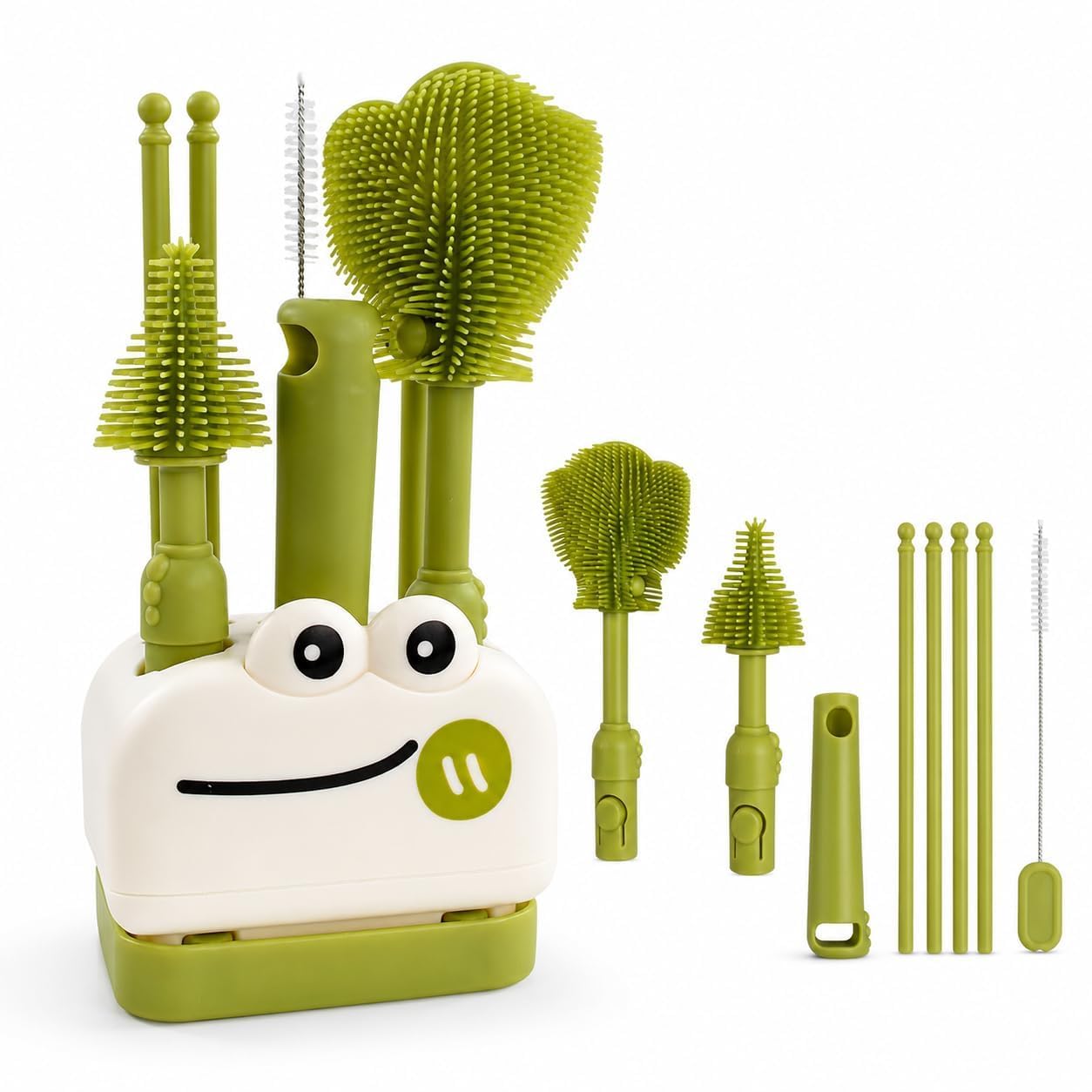 Baby Bottle Brush Set - 8 in 1 Cleaning Kit with Silicone Bottle Brush, Crocodile Design and Storage Holder.-image-21