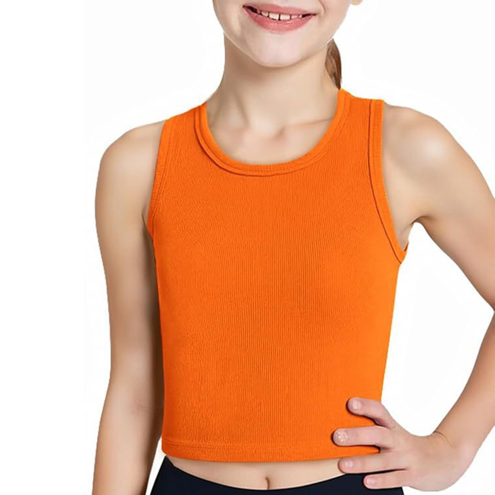 Camiseta sin mangas para niñas, cuello redondo, camiseta sin mangas, camiseta de baile para adolescentes y niños, color liso, camiseta de baile, hip hop, ropa atlética