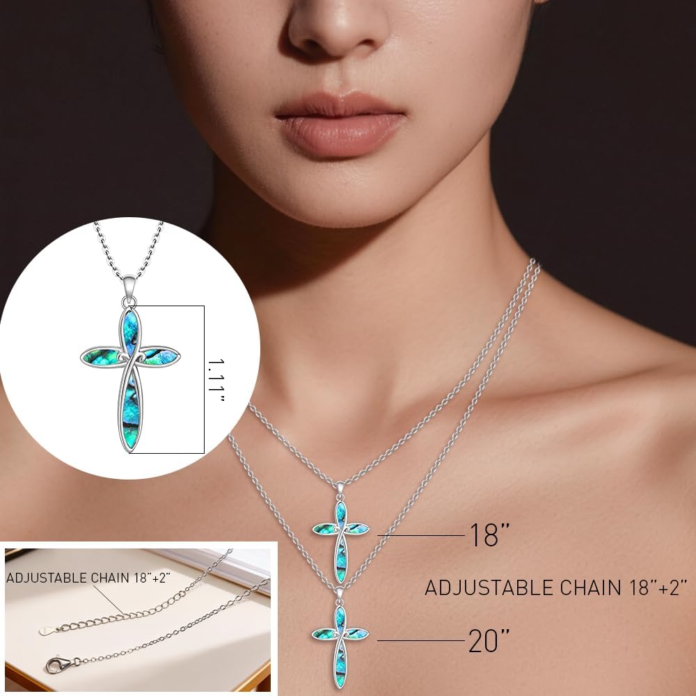 Cross Necklace for Women Sterling Silver Abalone Necklace Cross Pendant Jewelry Christmas Mothers Day Gifts for Faith - Image 6