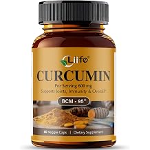 LIIFE Turmeric Curcumin Supplement BCM-95 Curcuminoids 60 Capsules | 600 mg of Organic Turmeric with Vitamin D3 per Serving, High Absorption, Non-GMO Turmeric Capsules for Joint Support