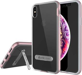 Punkcase Lucid 3.0 Case [Slim Fit] [Clear Back] Protective Armor Cover w/Integrated Kickstand, Anti-Shock System & PUNKSHIELD Screen Protector Compatible W/Apple iPhone Xs & iPhone X [Rose Gold]