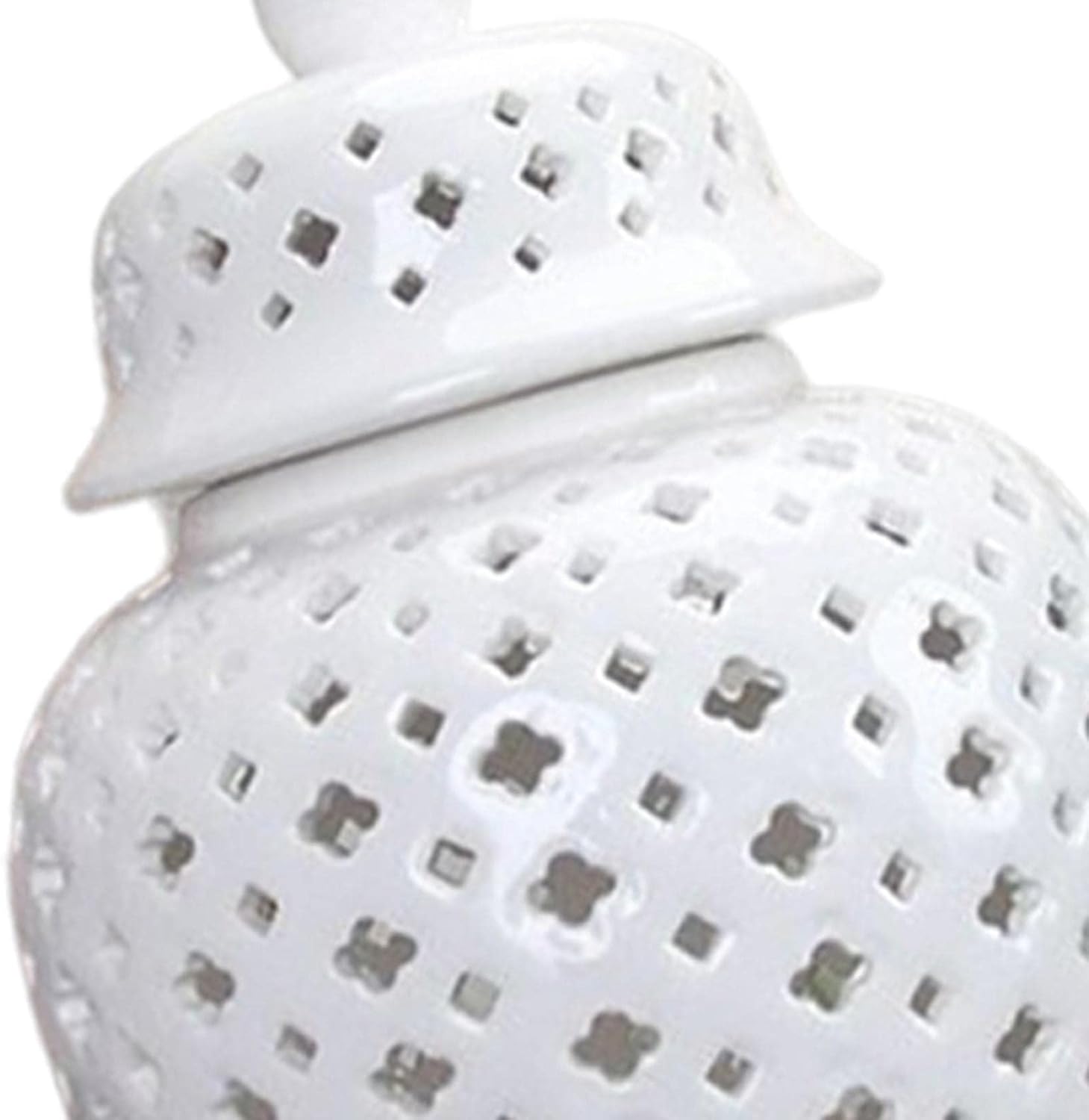 Ceramic Ginger Jar Display Lattice Hollow Vase Temple Jar Porcelain Storage Jars Ornaments for Desktop Office Gift Decoration, White, 3.94 x 8.66inch