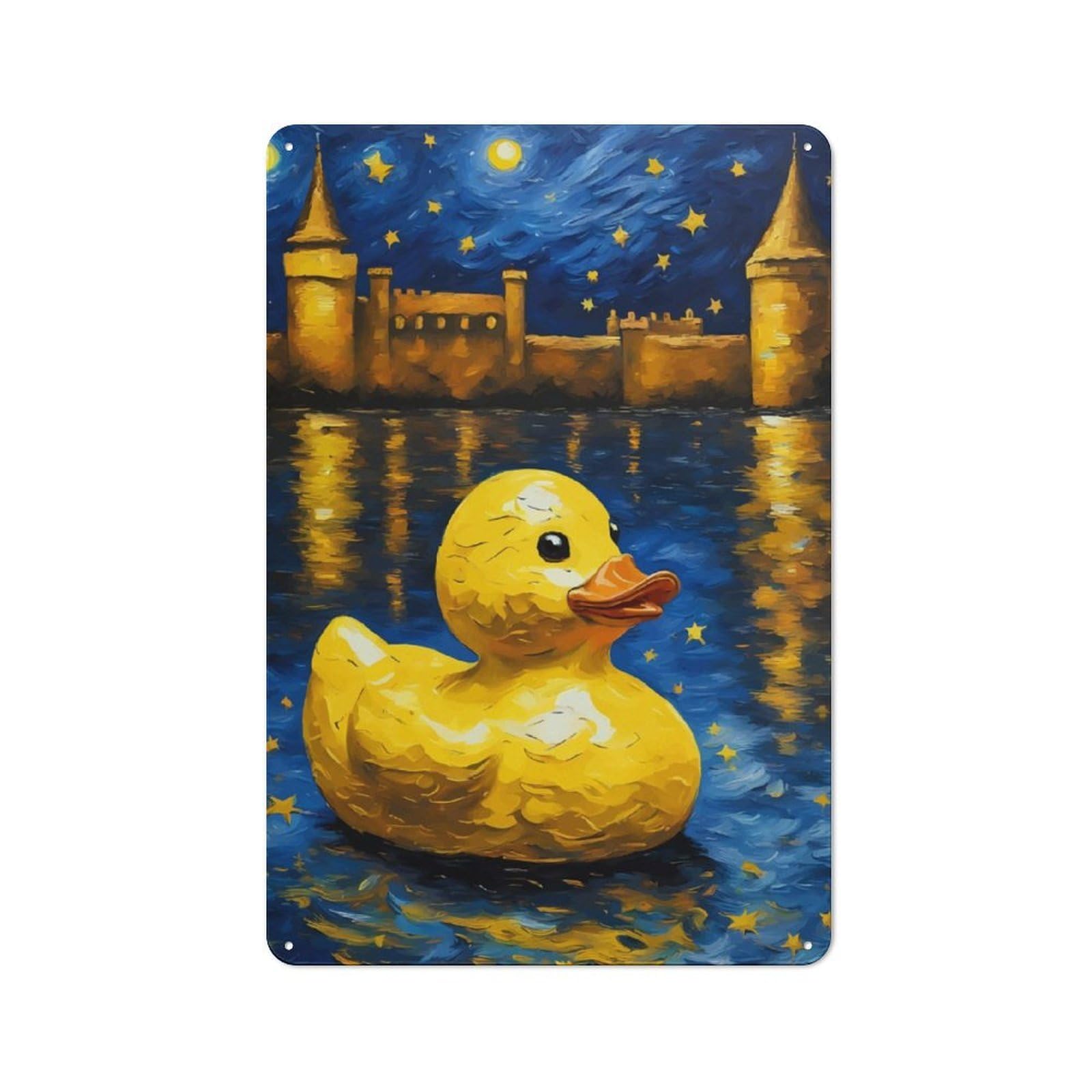 Junmoney Duck And Castle Metal Sign 30X20cm With For Garage Wall, Vintage Decor, Tin Sign Wall Decor For Garages And Workshops