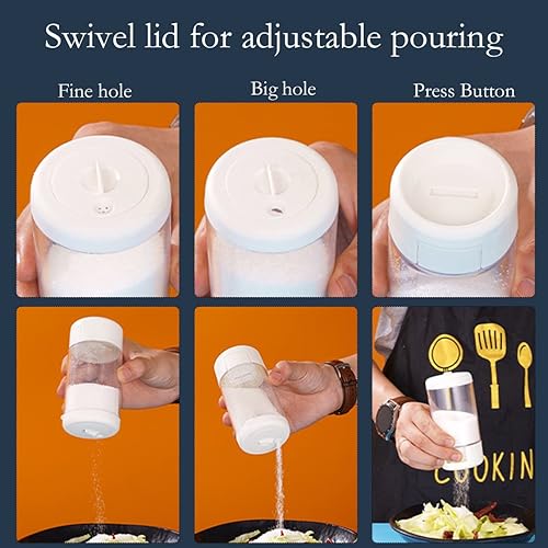 Miniatura 6 de HyzaPhix Juego de 2 saleros y pimientas dispensador de especias recargable recipientes de plástico para especias con agujeros ajustables para cocina