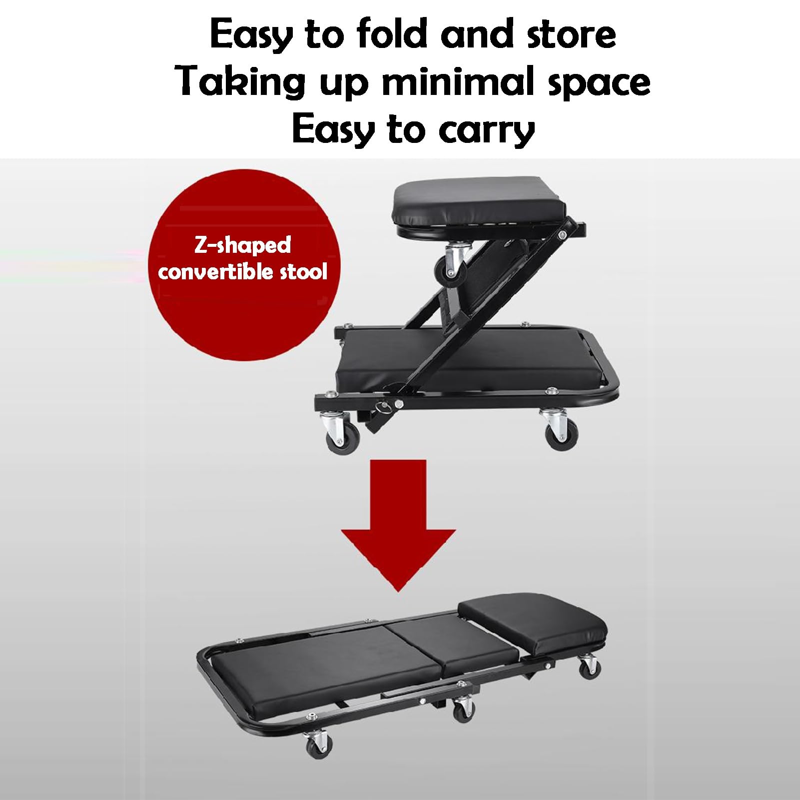 Asiento Rodante Plegable 2 En 1 En Forma De Z | Carro mecánico rodante con 6 ruedas for acostarse o sentarse for taller de reparación de automóviles