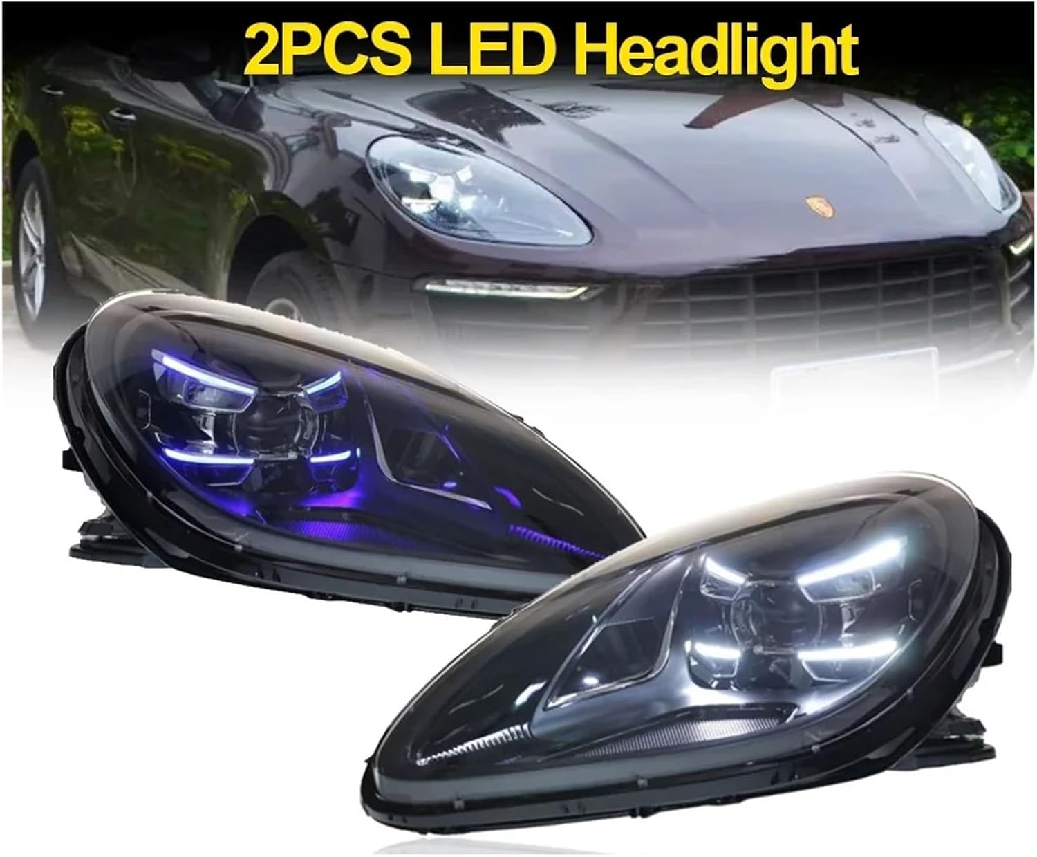 2PC Car Light LED Matrix Laser Headlight, Compatible For Porsche Macan 2014-2023 Upgrade Headlamp Assembly DRL Turn Signal Auto Accessories(2pcs laser,XENON_NO AFS)