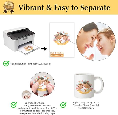 Miniatura 4 de TransOurDream Papel adhesivo de tobogán acuático para impresora láser transparente (5 hojas, tamaño A4), papel de transferencia de tobogán acuático