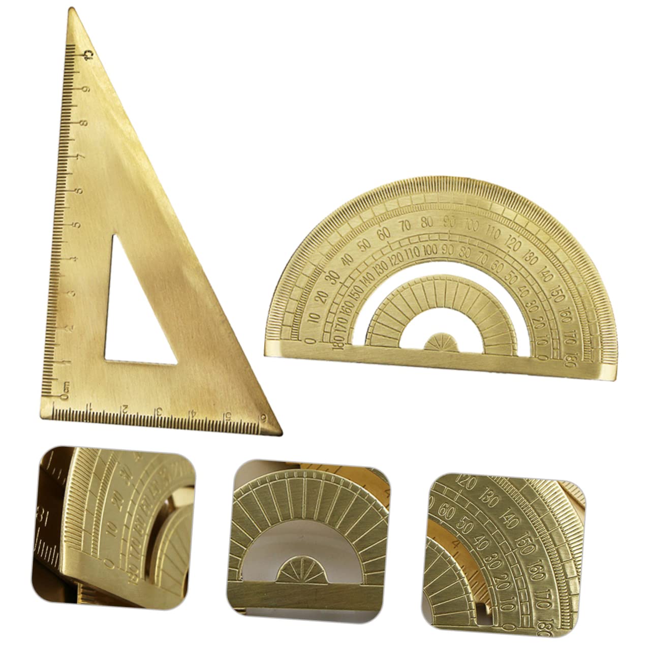 3sets Righelli Triangolari Ottone Con Goniometro Per Misurazioni Geometriche Strumento Di Disegno Portatile e Resistente Per Architetti e Studenti