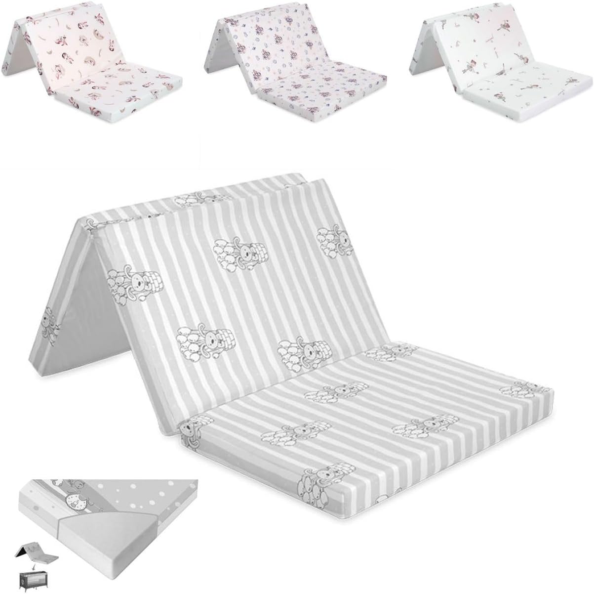 Lorelli Baby Mattress Classic Breathable Children's Mattress 60 x 120 cm Foldable with Removable and Washable Cover, Comfortable Baby Mattress Made of Foam for Travel Cot and Cot, Grey