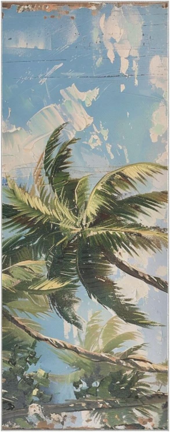 Yoga Mat Towel with Silicone Grip Dot Beach Palm Tree Vintage – 73"x27" Non-Slip Sweat Absorbent Microfiber Yoga Towel for Home Gym Studio