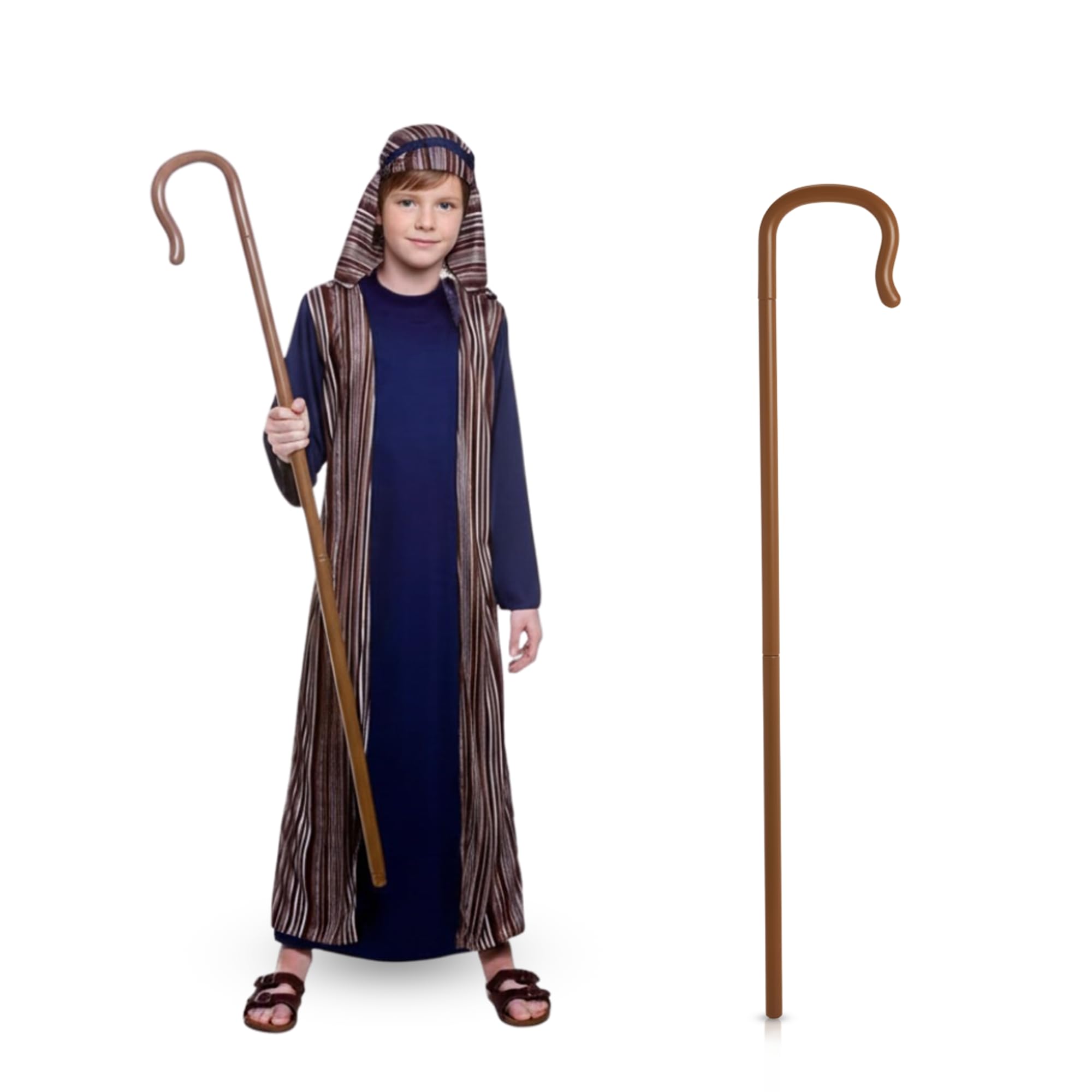 Kids Blue Shepherd Joseph Costume Robe And Crook Boys Nativity Christmas Fancy Dress Outfit