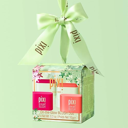 Pixi Beauty On-the-Glow Mini Blush Duo Holiday Ornament Gift Set | 2X Petite Size On-the-Glow Blush Sticks | Shades Ruby and Juicy