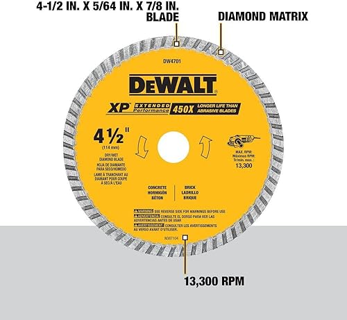 Miniatura 2 de DEWALT Hoja de diamante corte seco o húmedo borde continuo cenador de 78 pulgadas 4-12 pulgadas DW4701
