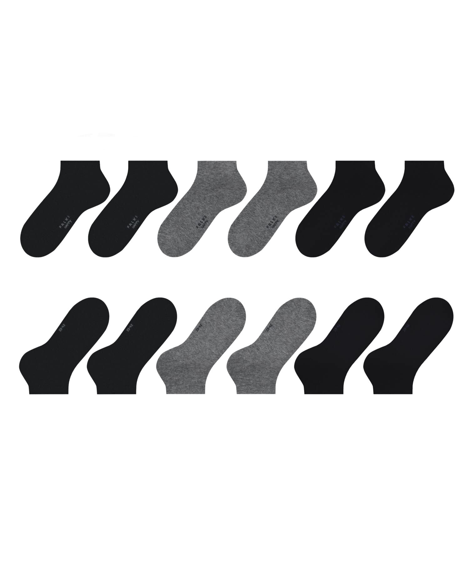FALKE Mężczyźni Skarpety do trampek Happy Multipack M Sn Bawełna krótkie jednokolorowe 6 Pak, Wielokolorowy Black Grey 0010, 39-42