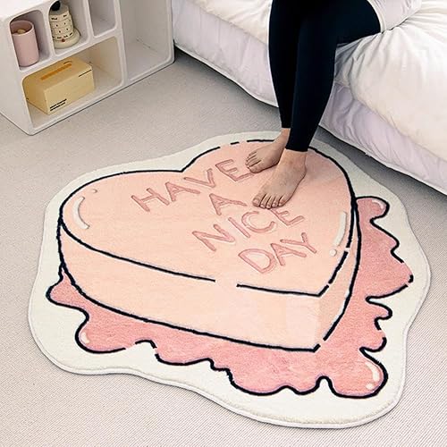 Miniatura 6 de Alfombra de arte creativo irregular, alfombra de área estética irregular con forma de corazón rosa, alfombra en forma de pastel para sala de estar,