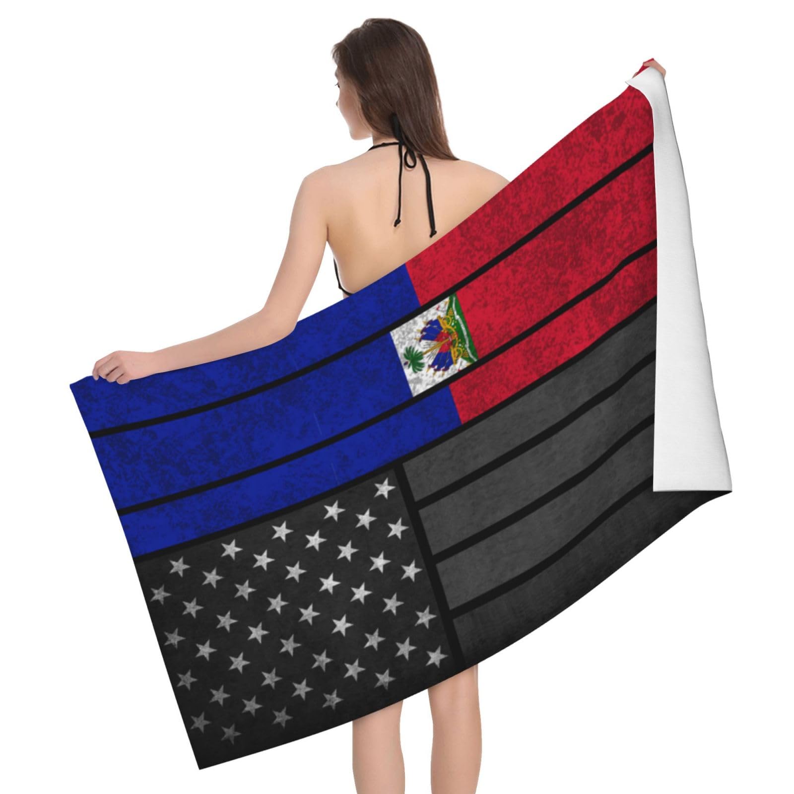 HLBSDM Microfiber Vintage Haiti Haitian and America Flag Beach Towel Quick Dry Soft Sand Free Beach Towels for Pool Swim Beach Lightweight Thin Towels
