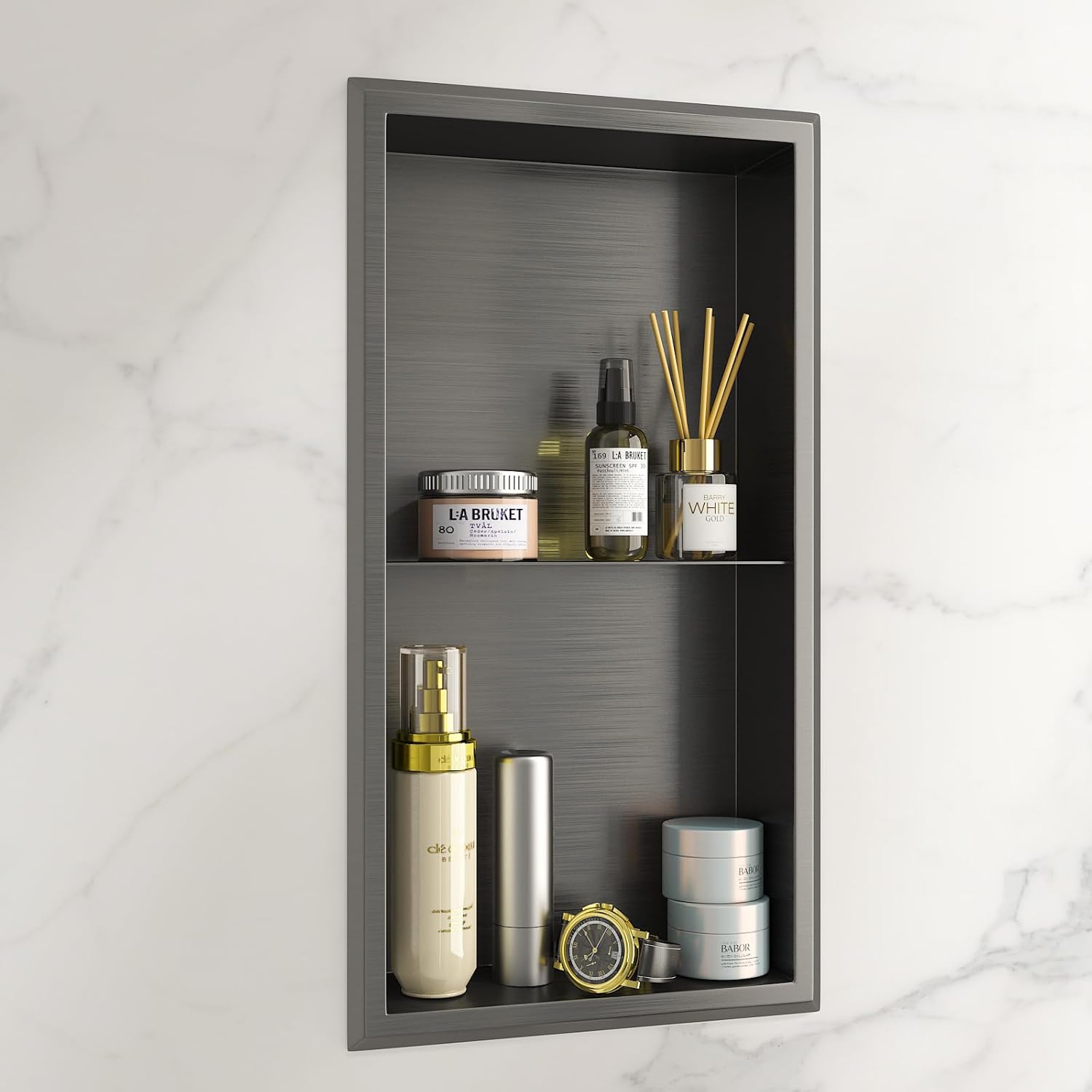 Agabok Shower Niche 12 x 24 Black Stainless Steel Niches No Tile Needed Two-Tier Wall Niches Recessed Shower