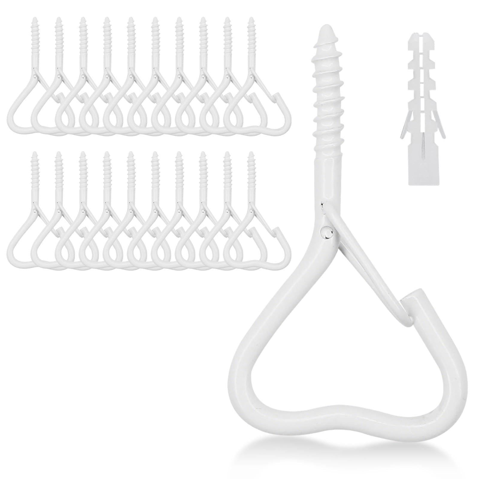 LYCXAMES Pack of 20 Screw Hooks, Screw Hooks with Secure, Stainless Steel Hook Screws, Ceiling Hooks, Wall Hooks for Hanging Pot Plants, Lights, Heart-Shaped White