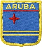 Aruba Flag Embroidered Iron on/Sew on Shield Patch, Approximate Size 2.5 inch x 2.75 inch