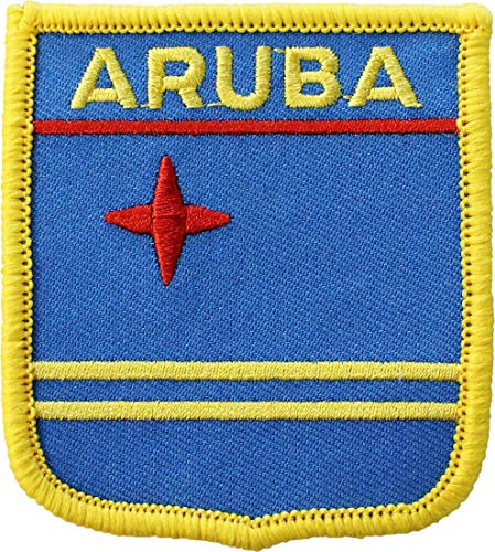 Aruba Flag Embroidered Iron on/Sew on Shield Patch, Approximate Size 2.5 inch x 2.75 inch