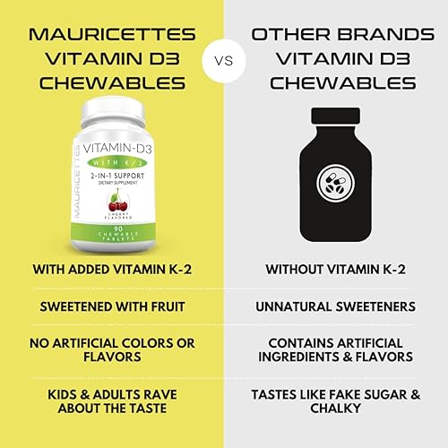 Miniatura 8 de Mauricettes Paquete de gomitas masticables de vitamina D3 con K2 y melatonina, paquete de apoyo inmunológico y para dormir para niños y adultos