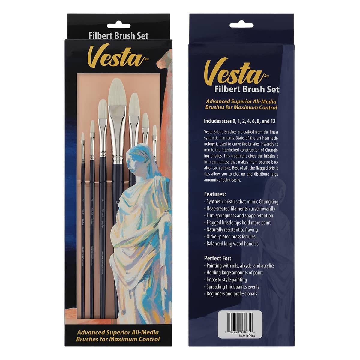 Creative Mark Vesta Synthetik-Pinsel-Sets – Fortschrittliche All-Media-Pinsel für maximale Kontrolle, Studenten, Künstler, Malen, Klassenzimmer und mehr! – [Filbert – Set von 7]