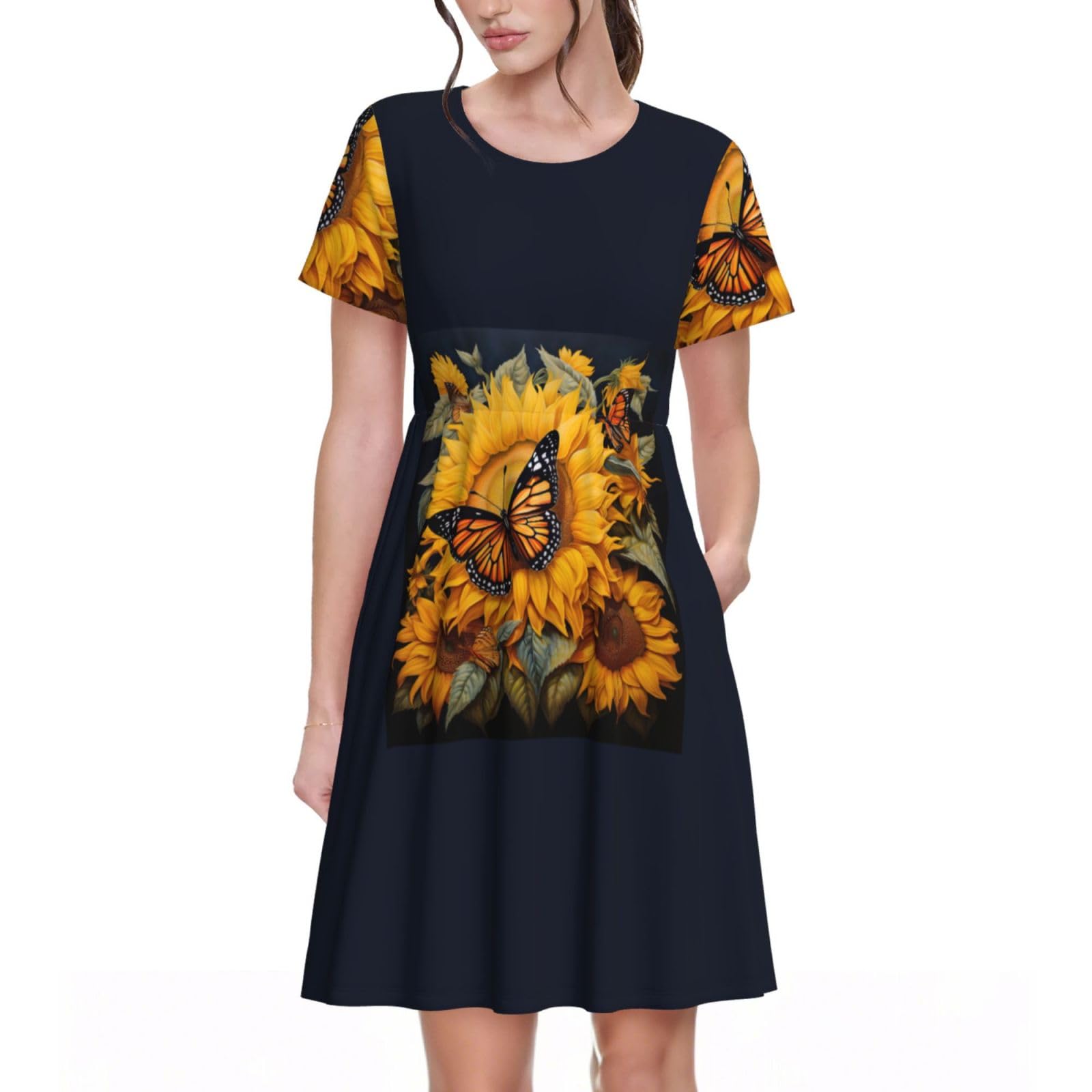 Robe d'été légère manches courtes anti-chaleur imprimé papillon - 8