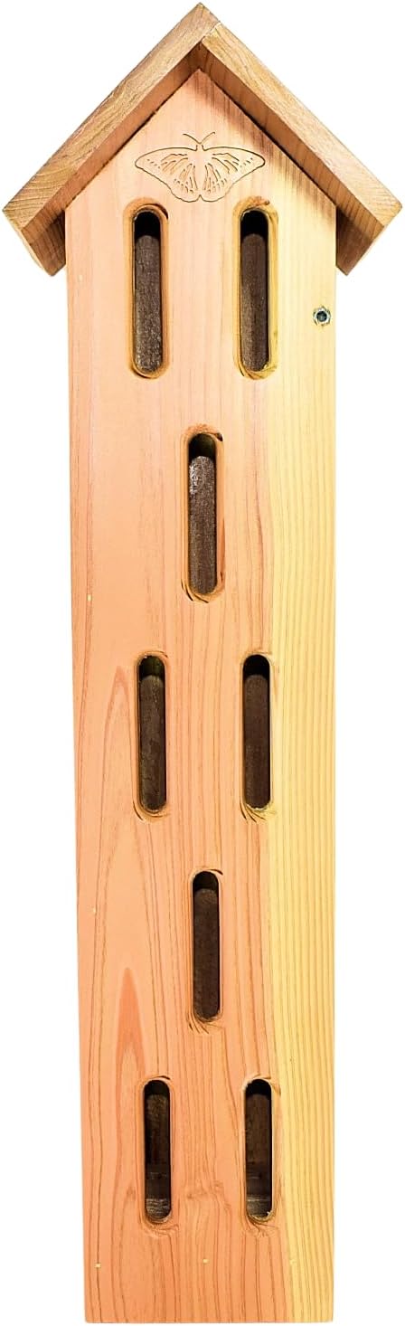 Red Cedar Butterfly House - 24" Tall - Ventilated - 3 Coats Water Based Spar Urethane - Engraved Butterfly - Side Opening