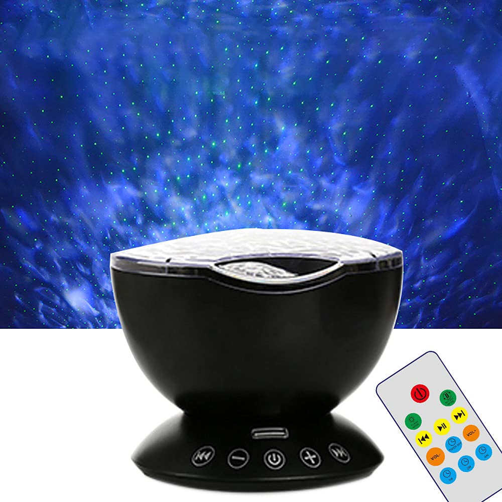 Proyector de ondas oceánicas con altavoz de música LED, lámpara de cielo estrellado para dormitorio, iluminación de estado de ánimo con patrón de agua