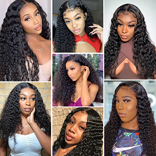 Deep Wave Lace Front Wigs Human Hair Wigs For Black Women 4X4 Glueless Lace Front Human Hair Wig Deep Curly Pre Plucked With Baby Hair 150% Density Brazilian Virgin Hair Natural Color (22 Inch) #TOP5
