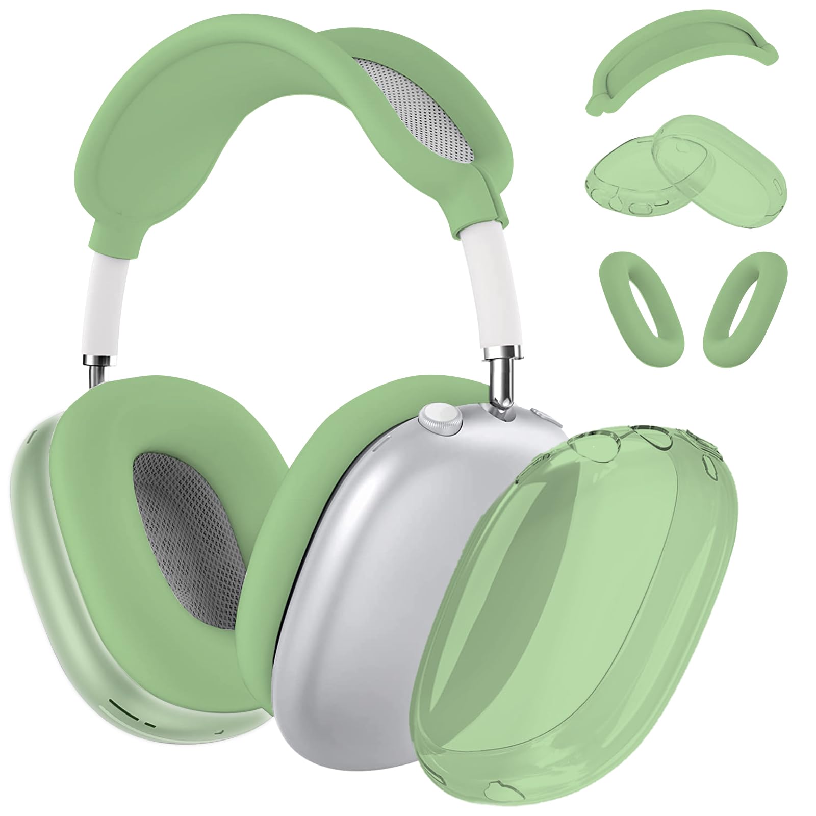 AIIEKZ Case for AirPods Max, Soft Silicone with Gold Heart Pattern Ear Cups, Headband Cover (Clear Green)