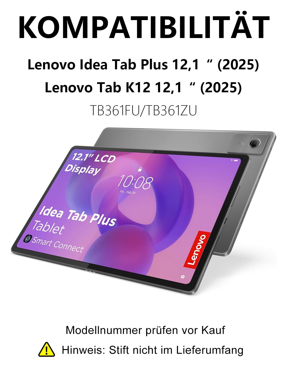 Für Idea Tab Plus 12.1" Hülle mit Touchpad & Beleuchtung QWERTZ | Mit 7-Farben Beleuchtung & Touchpad - Premium für Produktivität, Für Lenovo Idea Tab Plus Tablet 12.1 Tastatur Schwarz