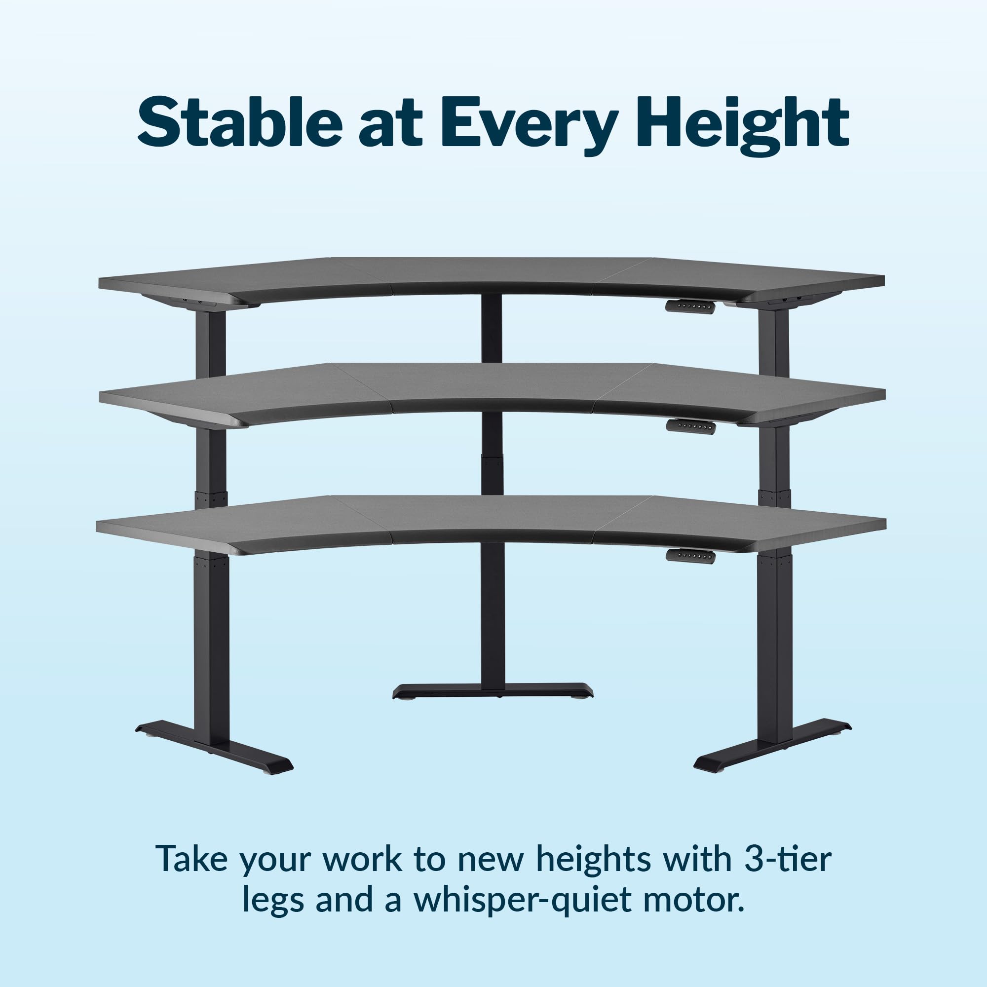 Vari Command Center Electric Standing Desk 120 Curved Sit-Stand Gaming Desk Corner Workstation for Triple Monitors Sloped Front — view 5