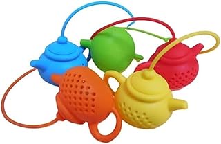 Juego de 7 inusores de té en forma de tetera lindos de color rojo, blanco, verde, marrón, amarillo, naranja y azul. Diseño original y divertido. Sensación de tacto agradable.