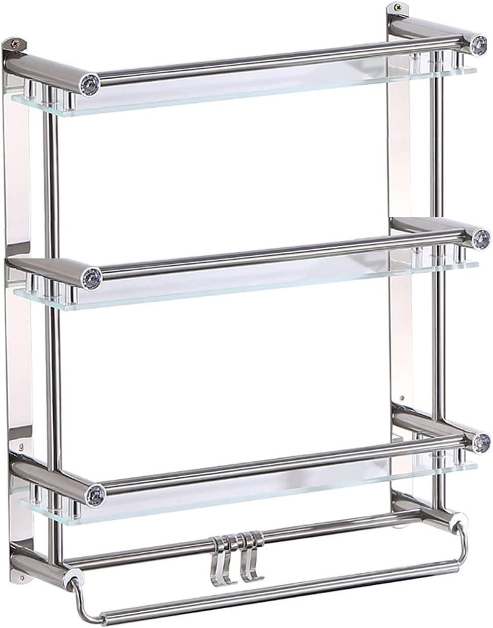 Bathroom Glass Shelf Bathroom Towel Rack Shower Shelf Wall Mounted Double Towel Holder 4 Hooks Towel Shelf Shelf (Style3 50cm)