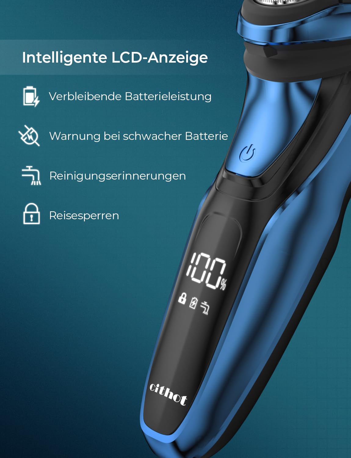 Rasierer Herren Elektrisch, Elektrischer Rasierer Nass- und Trockenrasierer mit Präzisionstrimmer, Elektrorasierer Herren IPX7 mit Reiseverriegelung RS8336 Blau