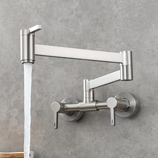 CUHSA Wall Mounted Kitchen Faucet Folding Brass Double Hole Hot and Cold Water Multifunction Kitchen Faucets-Chrome(Chrome)