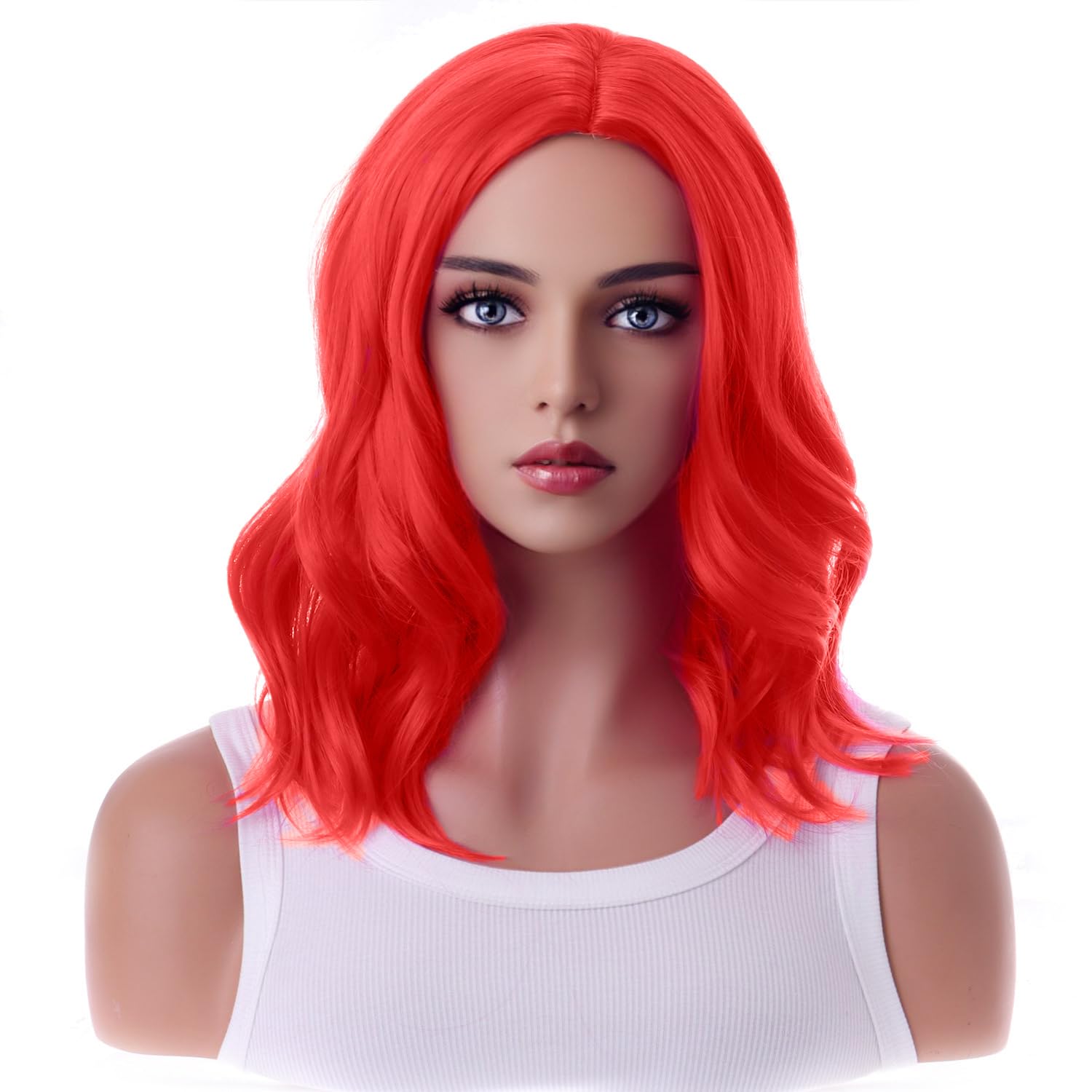 incohair Short Brown Wigs for Women 14Inch Shoulder Length Middle Part Wavy Bob Brown Mixed Blonde Wig Natural Looking Synthetic Heat Resistant Wig for Daily Party Use (Red, 14 inch)