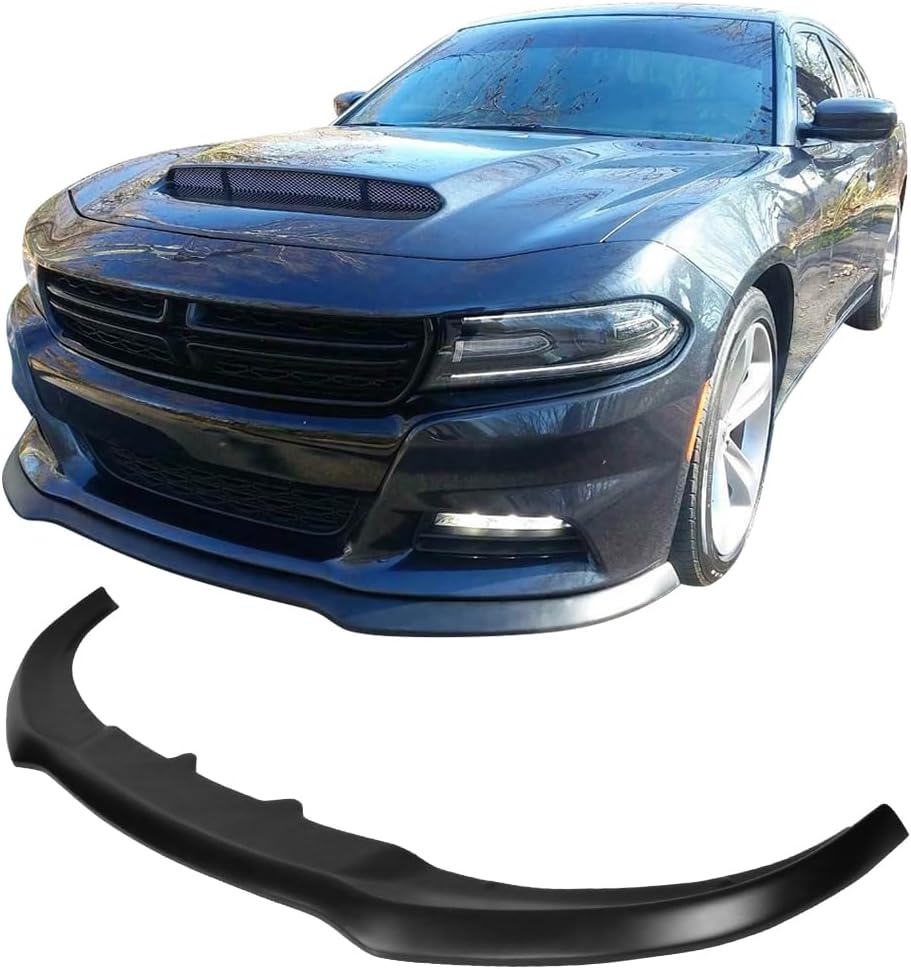 IKON MOTORSPORTS, Front Bumper Lip Compatible With 2015-2023 Dodge Charger Base and SXT, IKON Style Unpainted Black PP