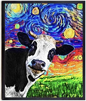 Bestbuddy Pet 11X14 Unframed Starry Night Inspired Cow Farm Animal Animals Lover Family Peace Love Oil Painting Art Print Poster Wall Decor AP064