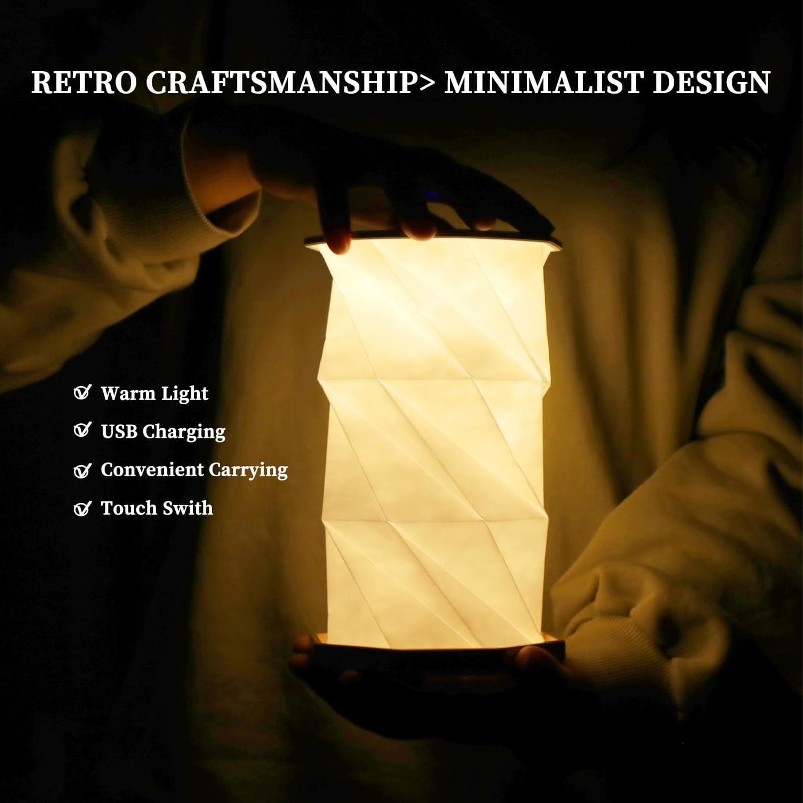 Faltbare LED Buchlampe, Magnetverschluss, Origami Design, Dreifarbiges Touch Control Licht, Wiederaufladbar über USB, Lange Akkulaufzeit