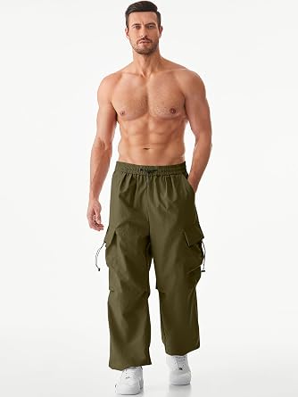 JMIERR Mens Loose Fit Drawstring Y2K Baggy Parachute Cargo Pants