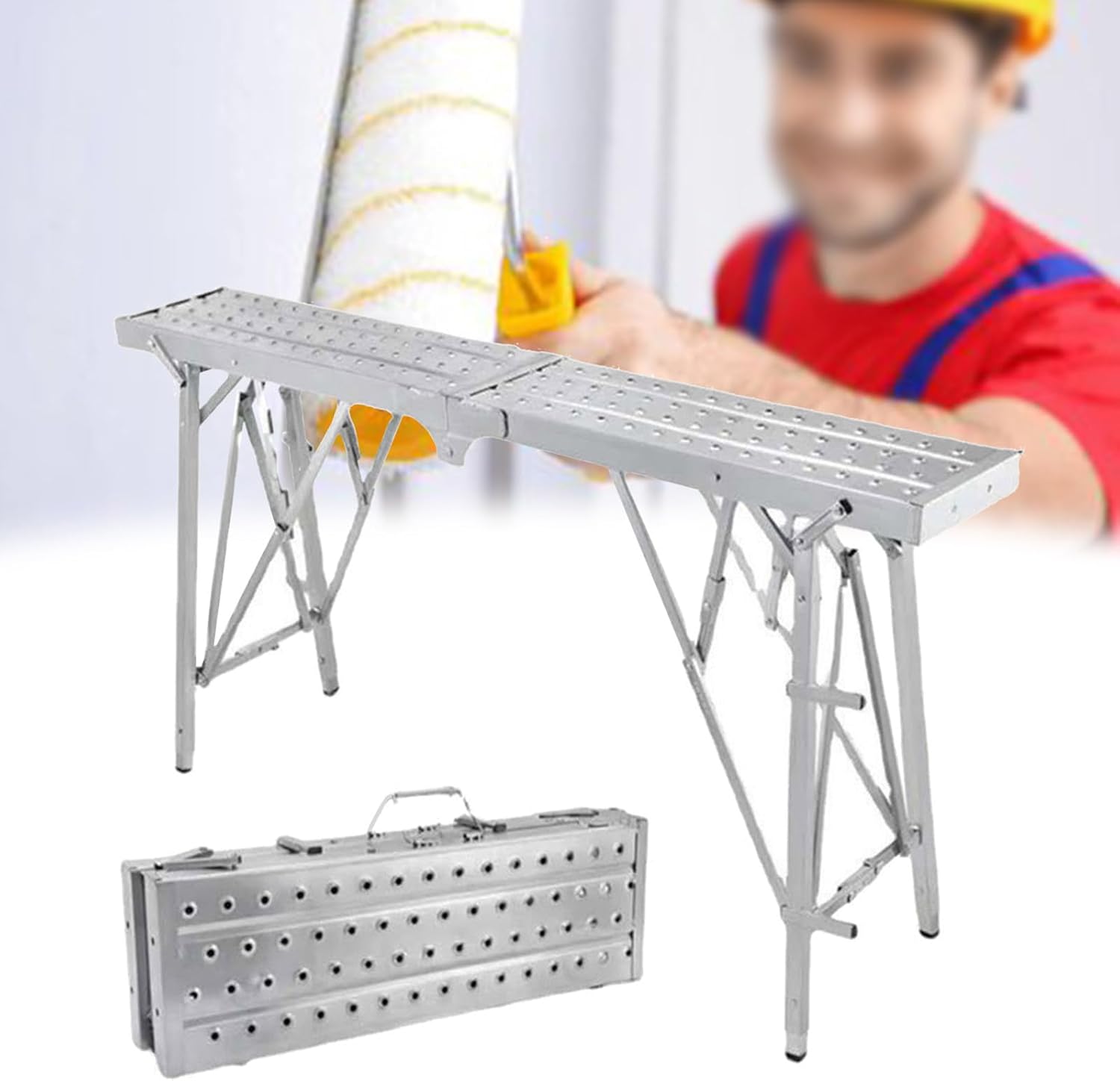 Folding Scaffolding Equipment Work Platform Step Ladder Adjustable Height Portable Scaffold for Decoration, Cleaning, Construction, Household,180cm