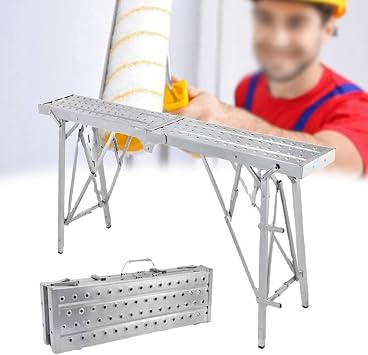 Folding Scaffolding Equipment Work Platform Step Ladder Adjustable Height Portable Scaffold for Decoration, Cleaning, Construction, Household,140cm